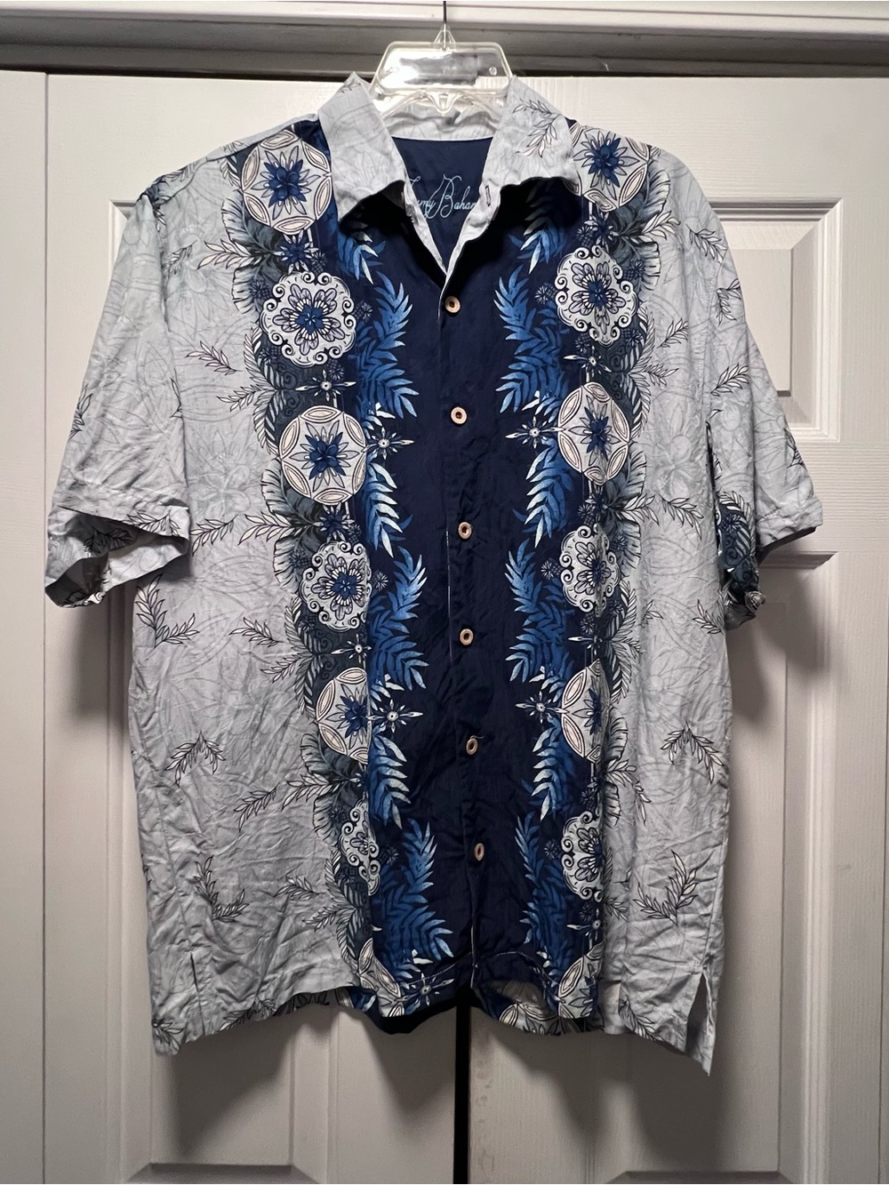 Men's Tommy Bahama 100% Silk Blue Hawaiian Floral Button-Up Shirt Sz Large